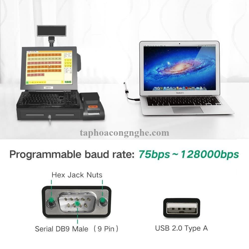 Ugreen 30988 0.5M màu đen USB 2.0 ra 9 chân DB9 RS 232 cổng đực CR104 30030988